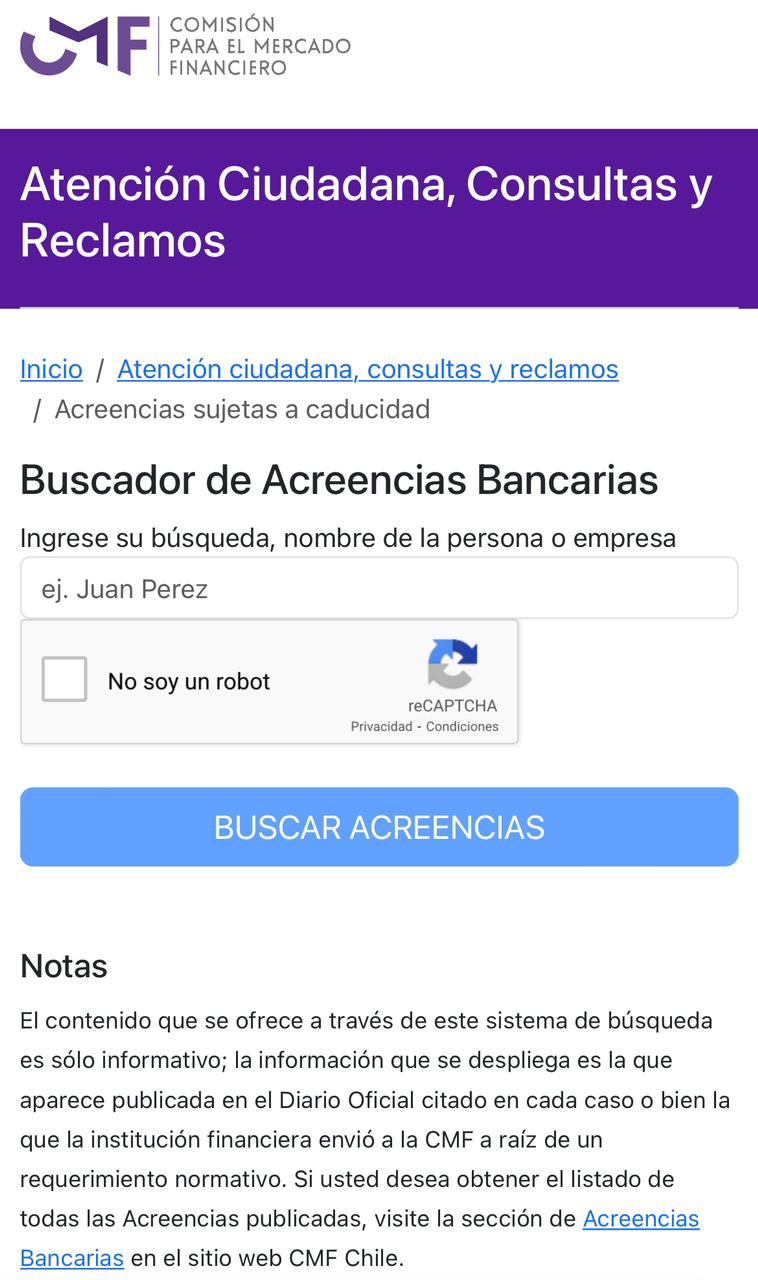 CMF - Portal para averiguar si posees acreencias bancarias