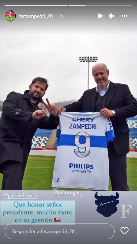 Fernando Zampedri reaccionó a la fotografía del Presidente Gabriel Boric con su camiseta e imitando su celebración.