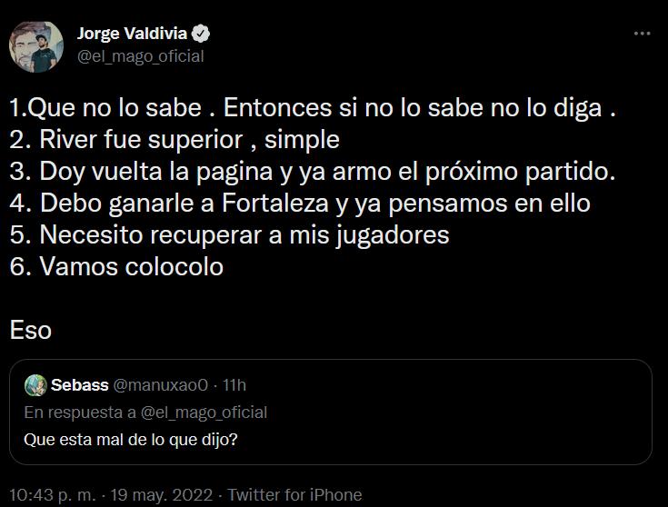 El cuestionamiento de Jorge Valdivia para Quinteros.