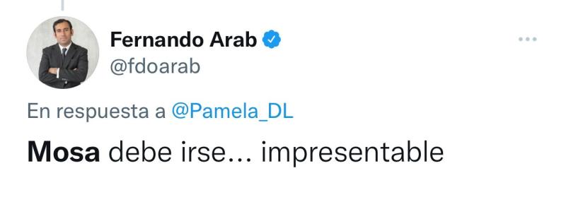 Tweet de Arab contra la administración de Aníbal Mosa.