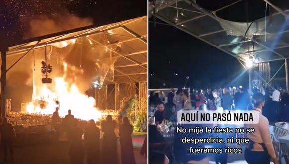 "Aquí no pasó nada": Carpa de una boda se incendió, pero la celebración continuó igual