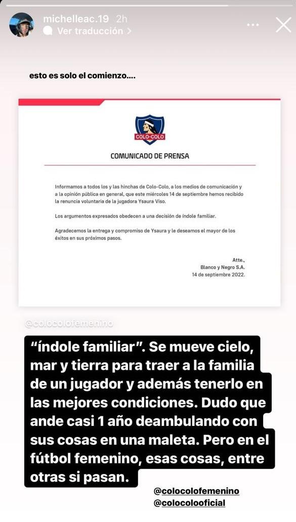 Michelle Olivares, defensa de Colo Colo, también se sumó a la denuncia.