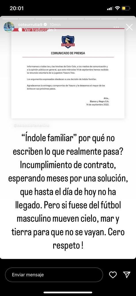 La denuncia de María José Urrutia contra la dirigencia de Colo Colo.