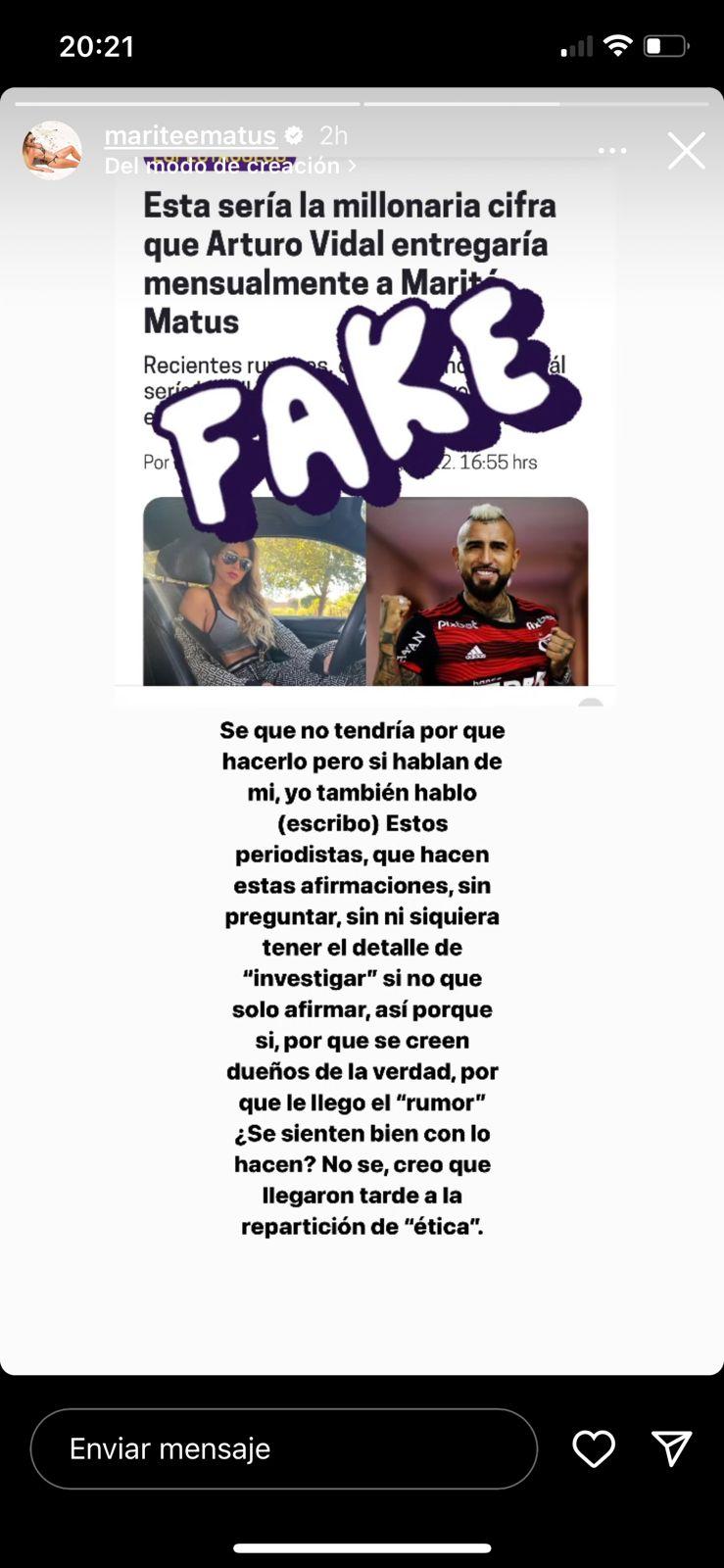 Marité Matus salió a aclarar los rumores sobre la cifra de dinero que le entrega el futbolista.