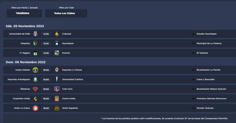 La última jornada del Campeonato Nacional ya definió su programación. Imagen: Pantallazo.