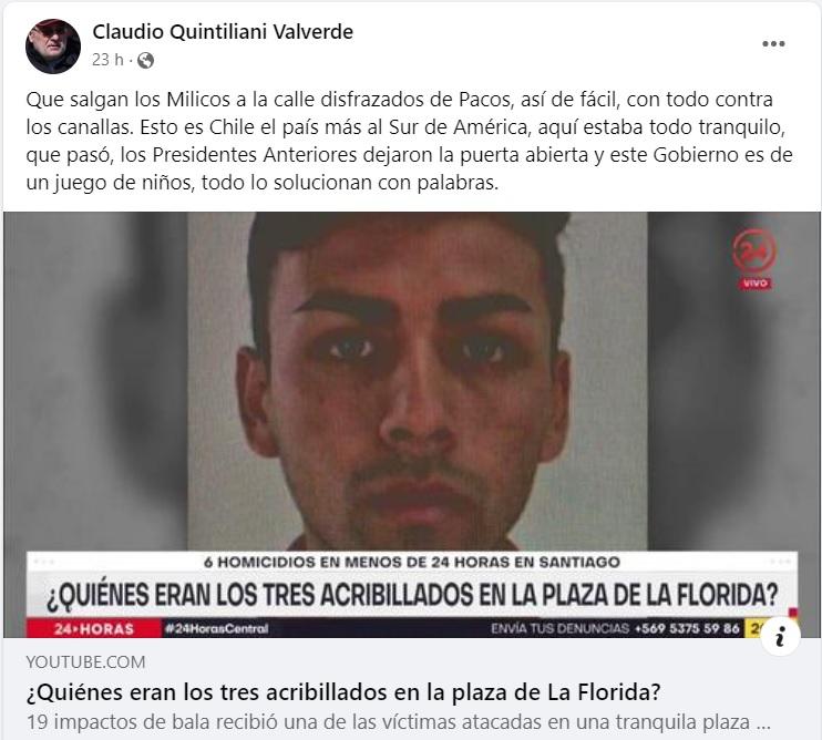 Claudio Quintiliani se mostró enojado por lo ocurrido en La Florida. Imagen: Pantallazo.