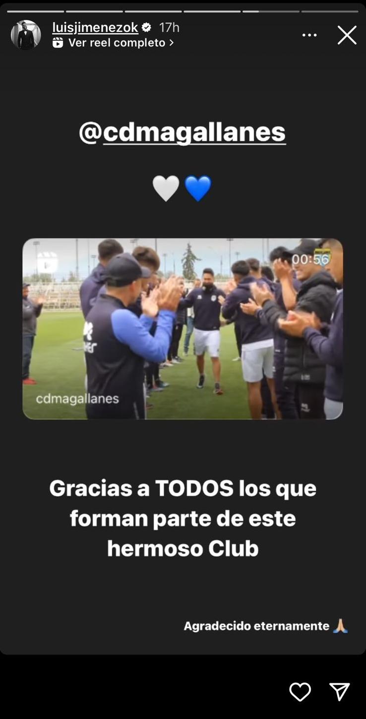 Luis Jiménez aprovechó sus redes sociales para agradecerle a Magallanes.