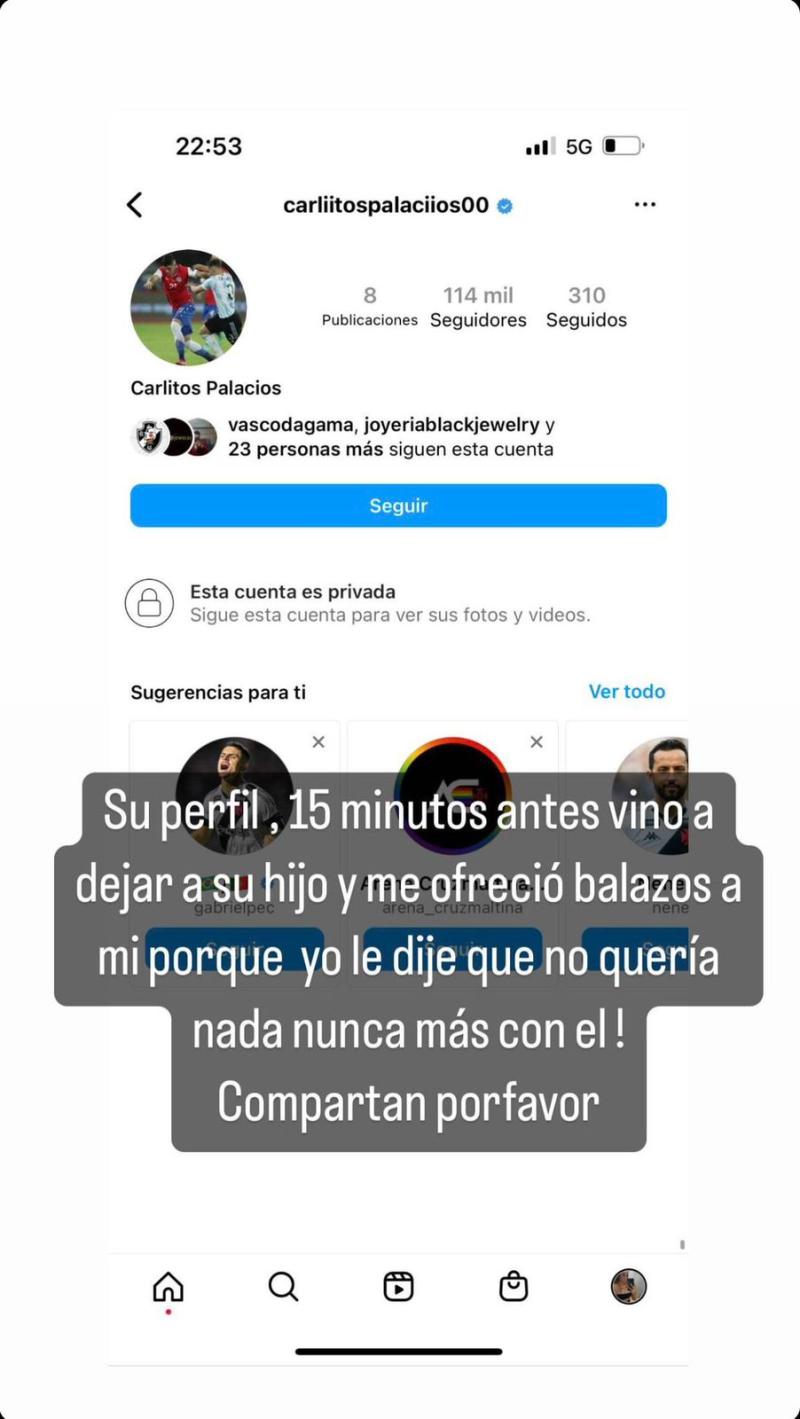 A través de sus redes sociales la joven denunció la supuesta amenaza del jugador.