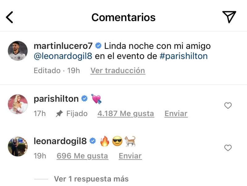 Paris Hilton se mostró muy coqueta en la publicación del delantero de Colo Colo, Juan Martín Lucero.