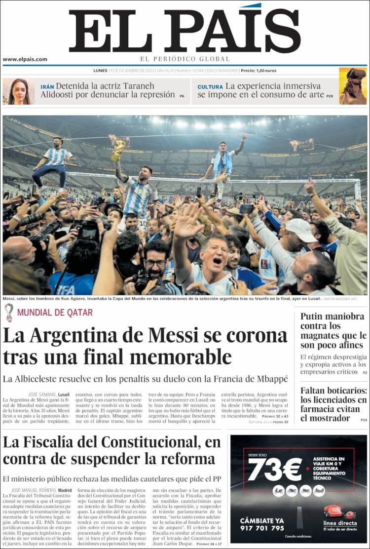 El País, Argentina campeón del Mundial.
