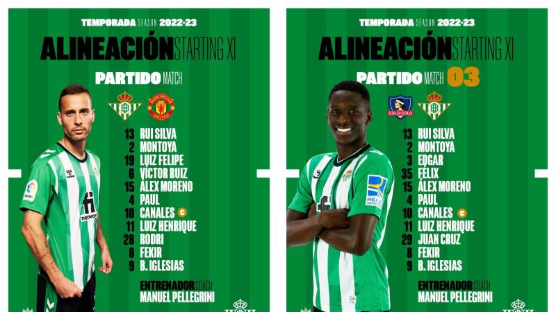 Las formaciones del Real Betis ante Manchester United y Colo Colo