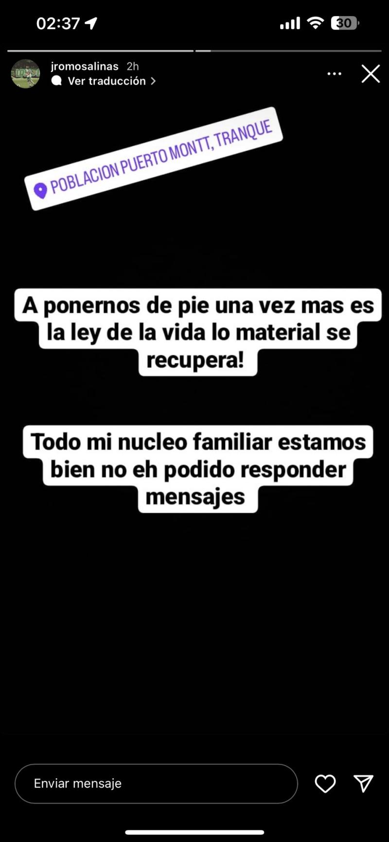 Jorge Romo publicó un mensaje en su cuenta de Instagram. Imagen: Pantallazo.
