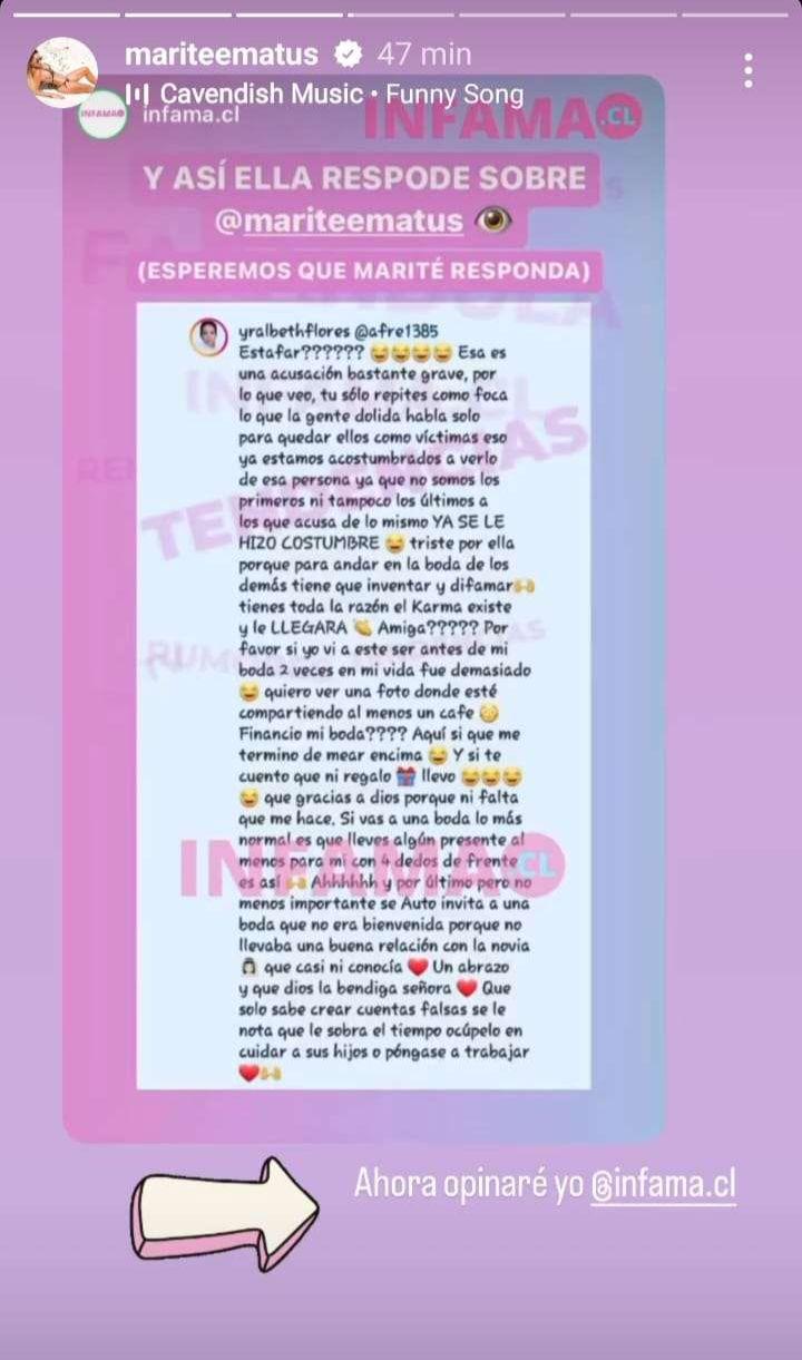 Esta fue la respuesta de Yralbeth Flores a las acusaciones de una estafa contra Marité Matus.