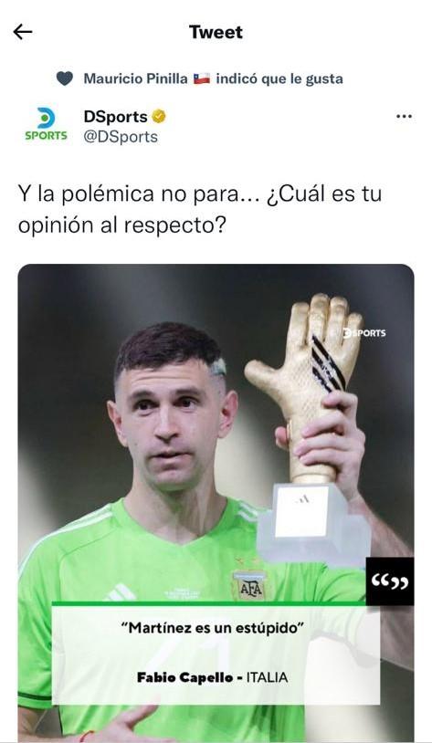 Mauricio Pinilla le da con todo al 'Dibu' Martínez a través de un like.