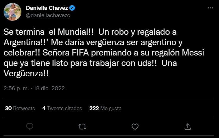 Daniella Chávez no estuvo de acuerdo con Argentina como campeón mundial.