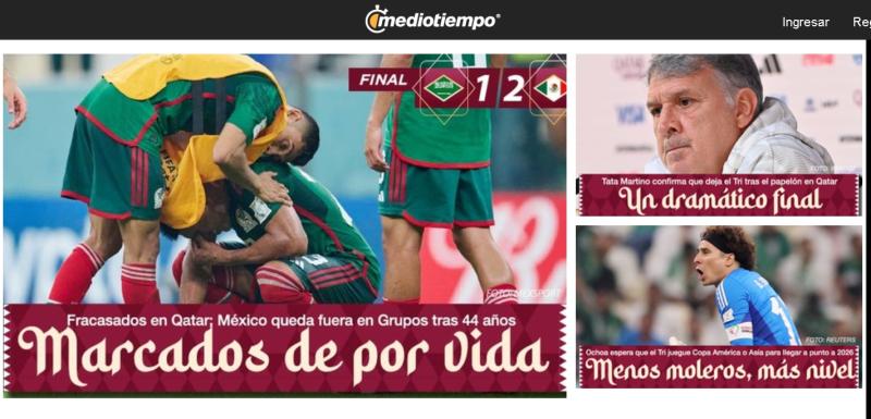 La prensa mexicana repitió la palabra "fracaso" tras la eliminación del Mundial Catar 2022