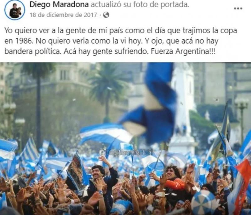 La premonición de Diego Maradona un 18 de de diciembre de 2017. (Captura Facebook)