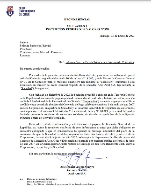 Azul Azul queda al mando de la concesión de la U hasta el 2052.