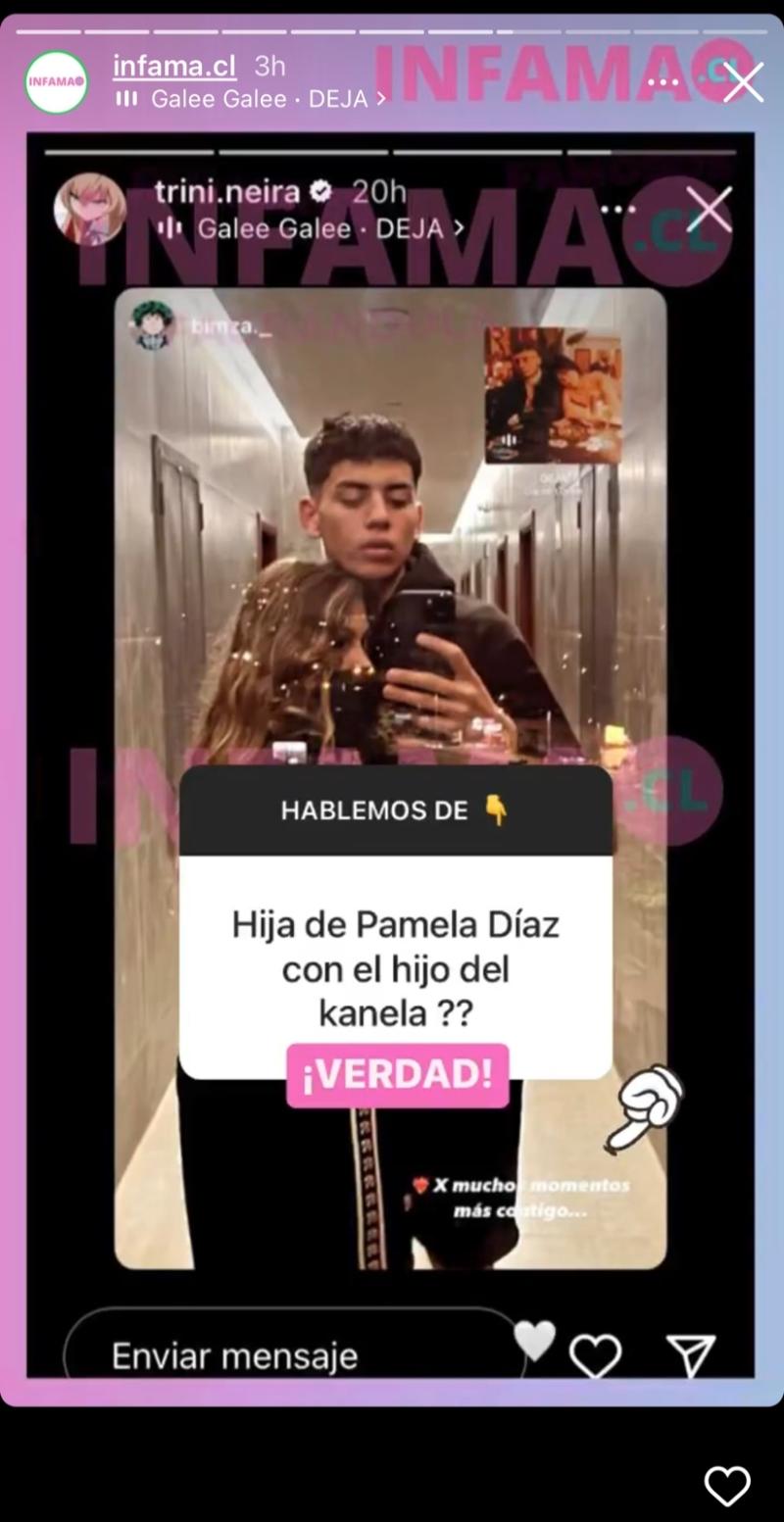 Trinidad Neira junto a hijo de Kanela, Bastián Muñóz. (Recogido por el sitio Infama)