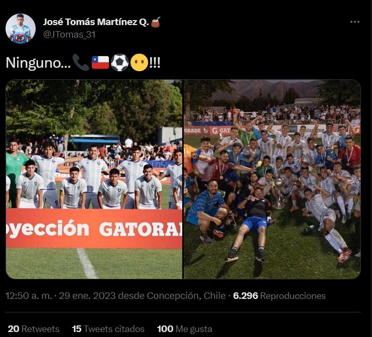 José Tomás Martínez, jugador de Huachipato a través de su cuenta de Twitter.