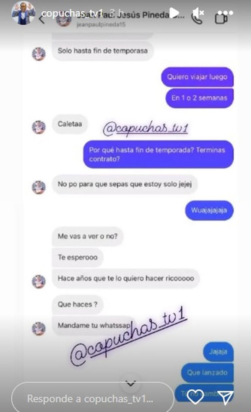 Salieron a la luz chats Íntimos de Jean Paul Pineda. / Foto: Instagram Copuchas_TV1