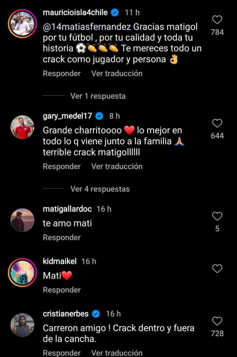 Mensajes para Matías Fernández por su retiro.