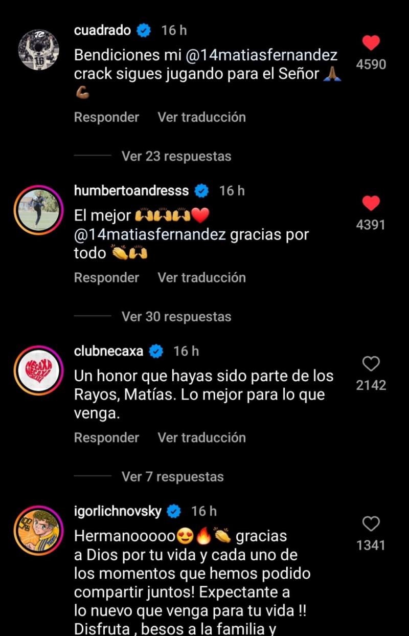 Mensajes para Matías Fernández por su retiro.