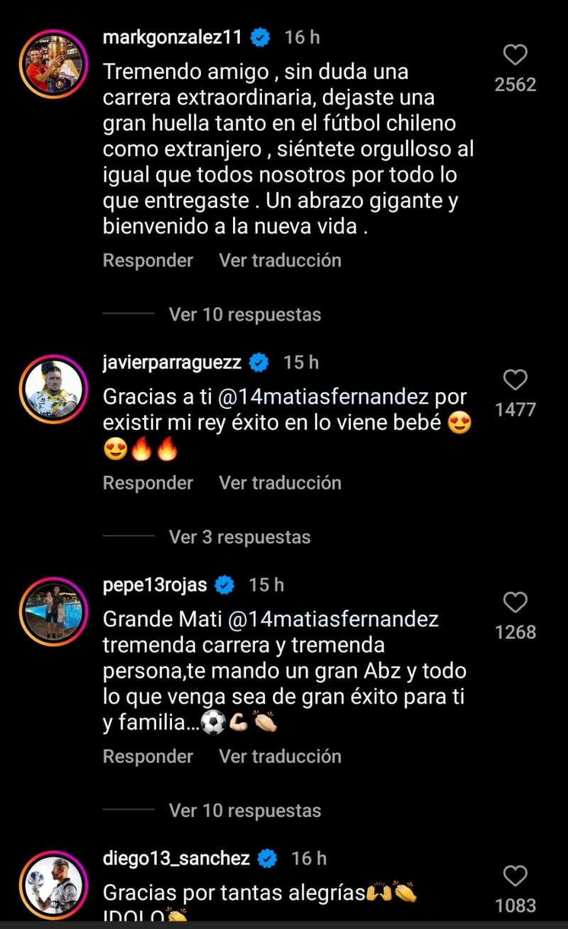 Mensajes para Matías Fernández por su retiro.