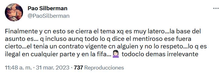 Hija de Alan Silberman contra Gabriel Suazo (Twitter)