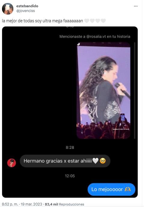 Twitter: Captura de Young Cister y mensaje con Rosalía.