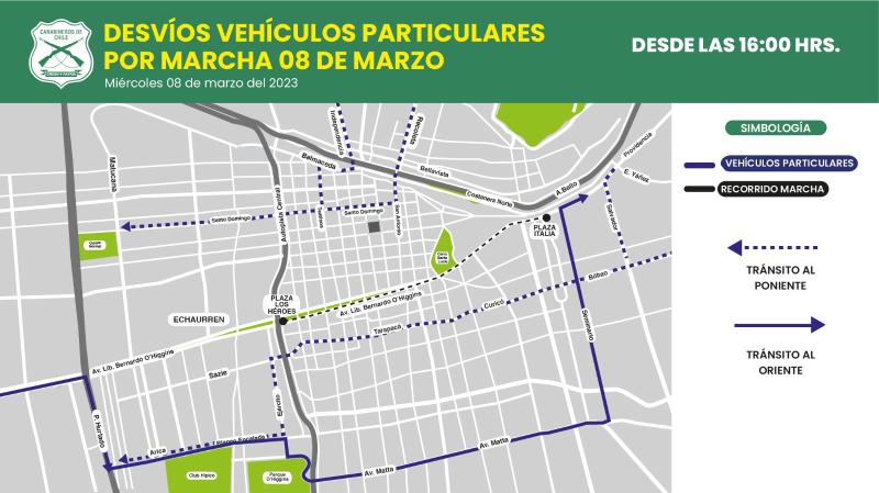 Twitter @TTISantiago - Desvíos de vehículos particulares por 8M