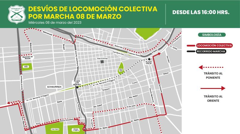 Twitter @TTISantiago - Desvíos de la locomoción colectiva por 8M