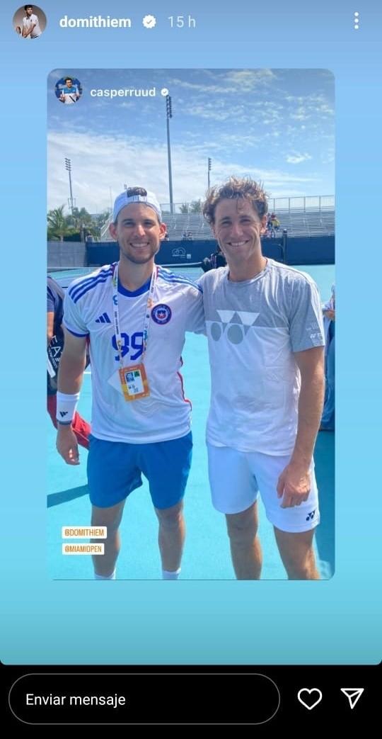 Casper Ruud compartió con Dominic Thiem en Miami. Imagen: Instagram.