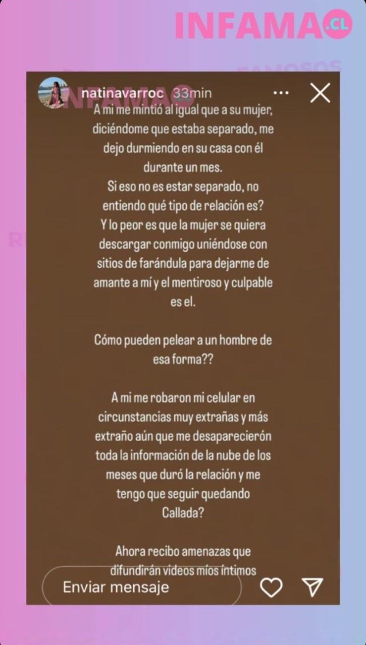 Historia de Natalia Navarro acusando la infidelidad de Gary Medel. (Rescatada por @infama.cl)