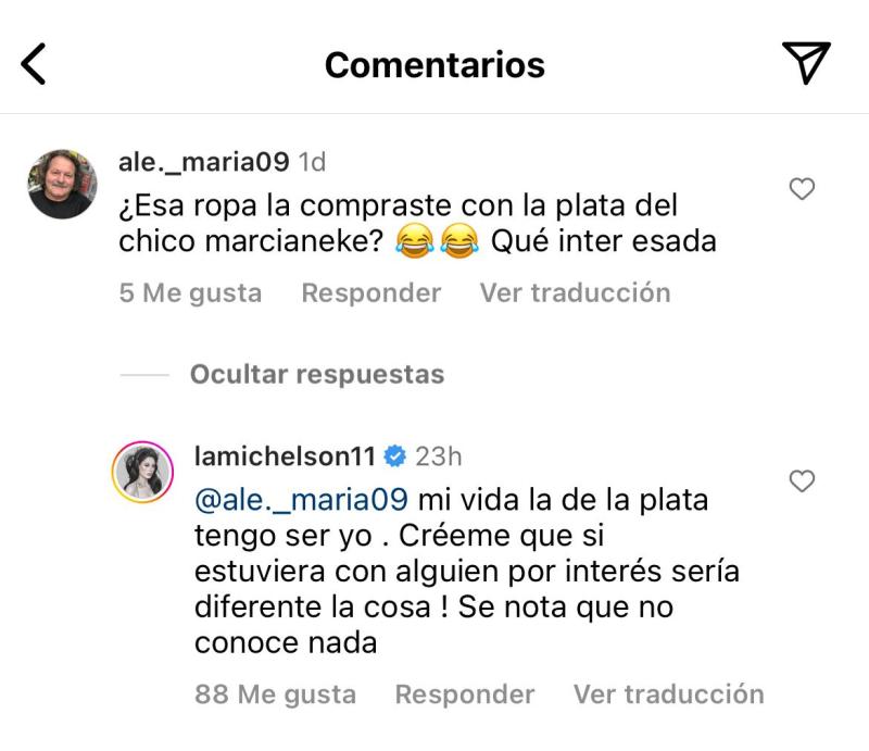 Instagram - Ignacia Michelson le responde a seguidor