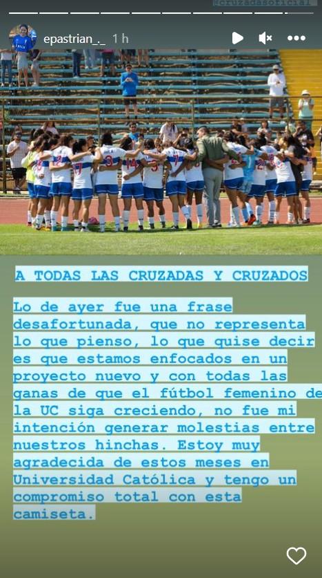 Las disculpas de Emilia Pastrián por sus declaraciones sobre Universidad Católica.