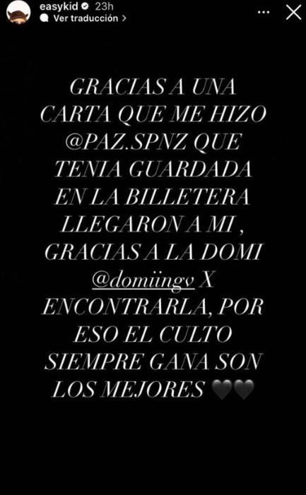 Instagram Easykid - Cantante urbano en sus stories.