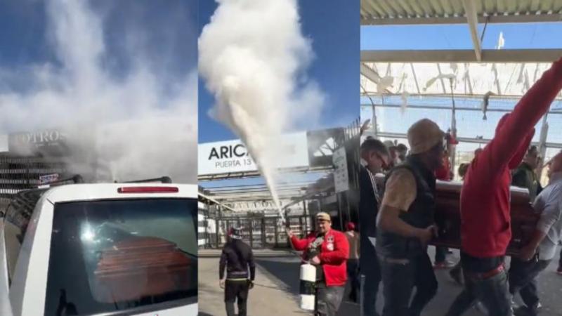 Imágenes del polémico velorio que ingresó al estadio Monumental sin autorización. (Captura de pantalla)