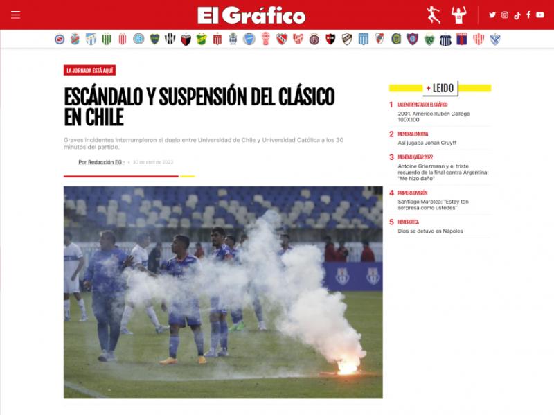 El Gráfico informó la suspensión del Clásico Universitario. Imagen: Pantallazo.