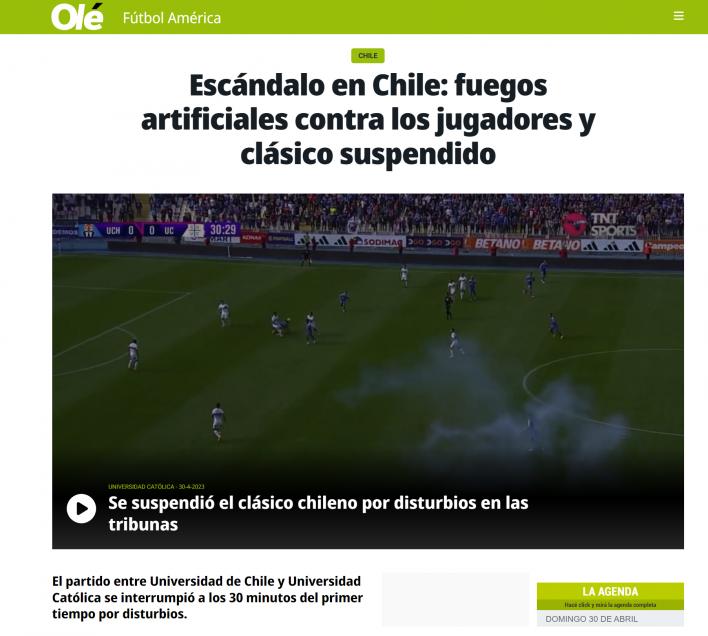 El medio Olé informó lo sucedido en el Clásico Universitario. Imagen: Pantallazo.