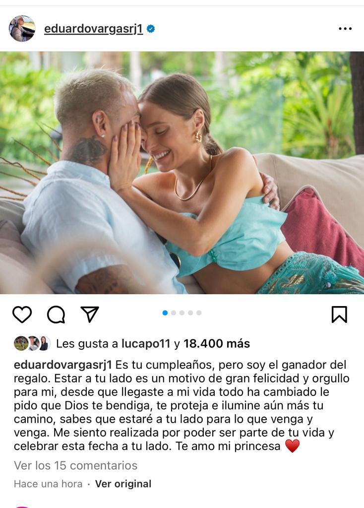 El tierno mensaje de cumpleaños de Eduardo Vargas a su novia Juliana Peixoto.