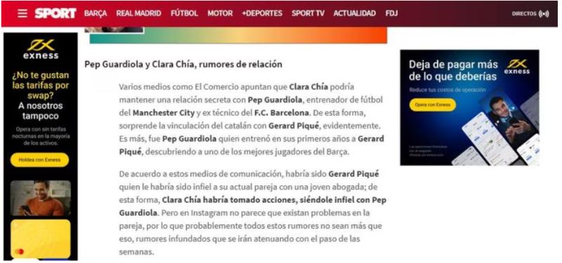 El Diario Sport sobre Clara Chía. (Captura de pantalla)