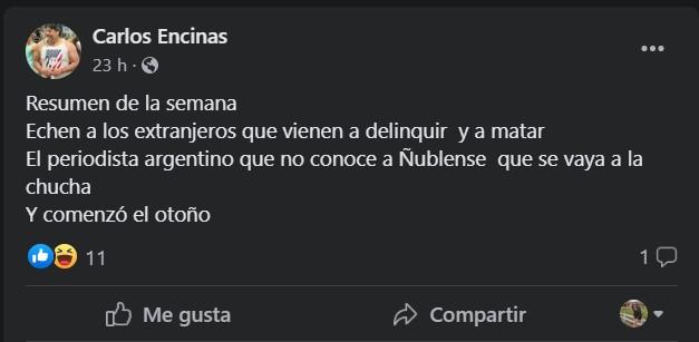 La polémica publicación de Carlos Encinas.