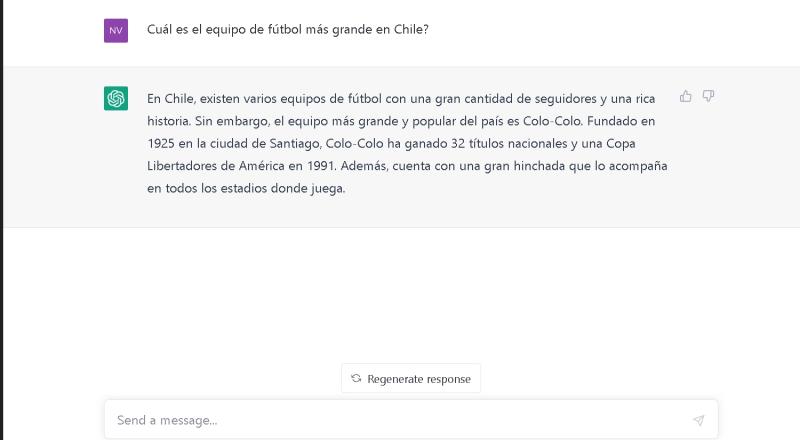 La respuesta de ChatGPT sobre el club más grande del fútbol chileno - Captura