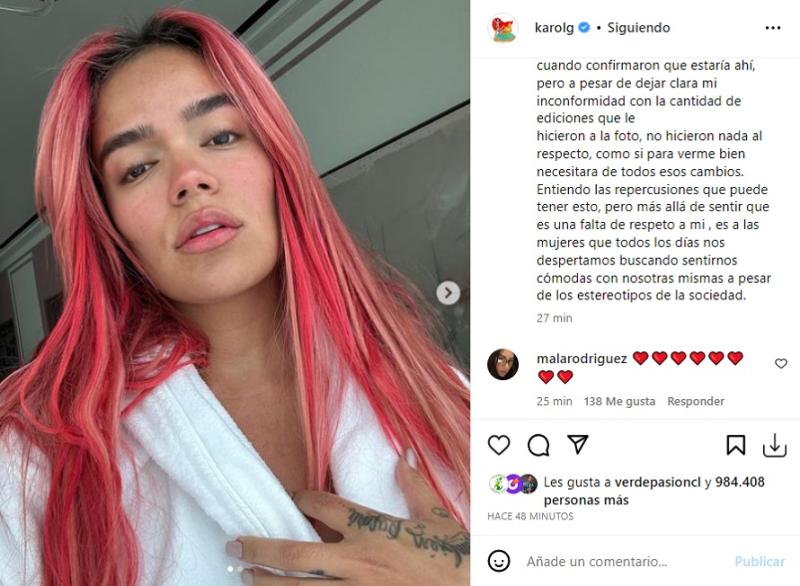 Instagram - Karol G molesta por portada de revista