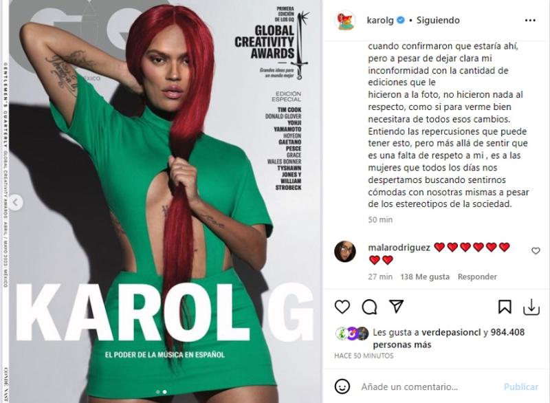 Instagram - Karol G molesta por portada de revista