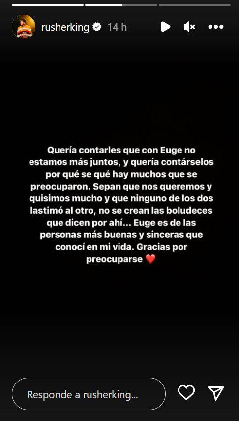 "Ninguno de los dos lastimó al otro": Rusherking confirma su separación de la China Suárez