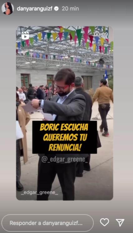 Daniela Aránguiz arremetió contra el presidente Gabriel Boric. Crédito: @danyaranguizf