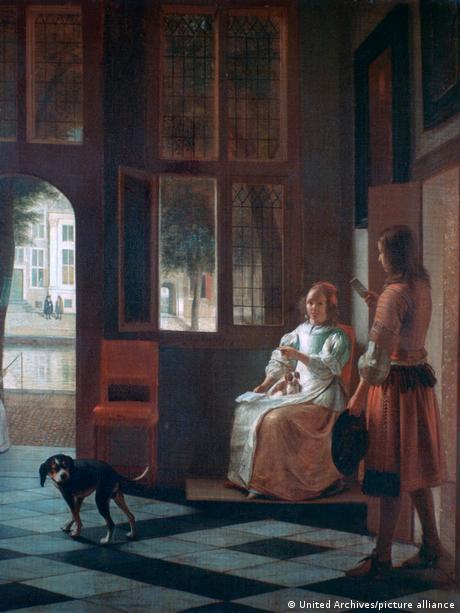 "Hombre entregando una carta a una mujer en el vestíbulo de una casa", de Pieter de Hooch (1670).