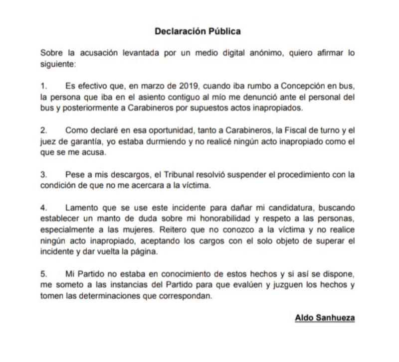 Declaración de Aldo Sanhueza
